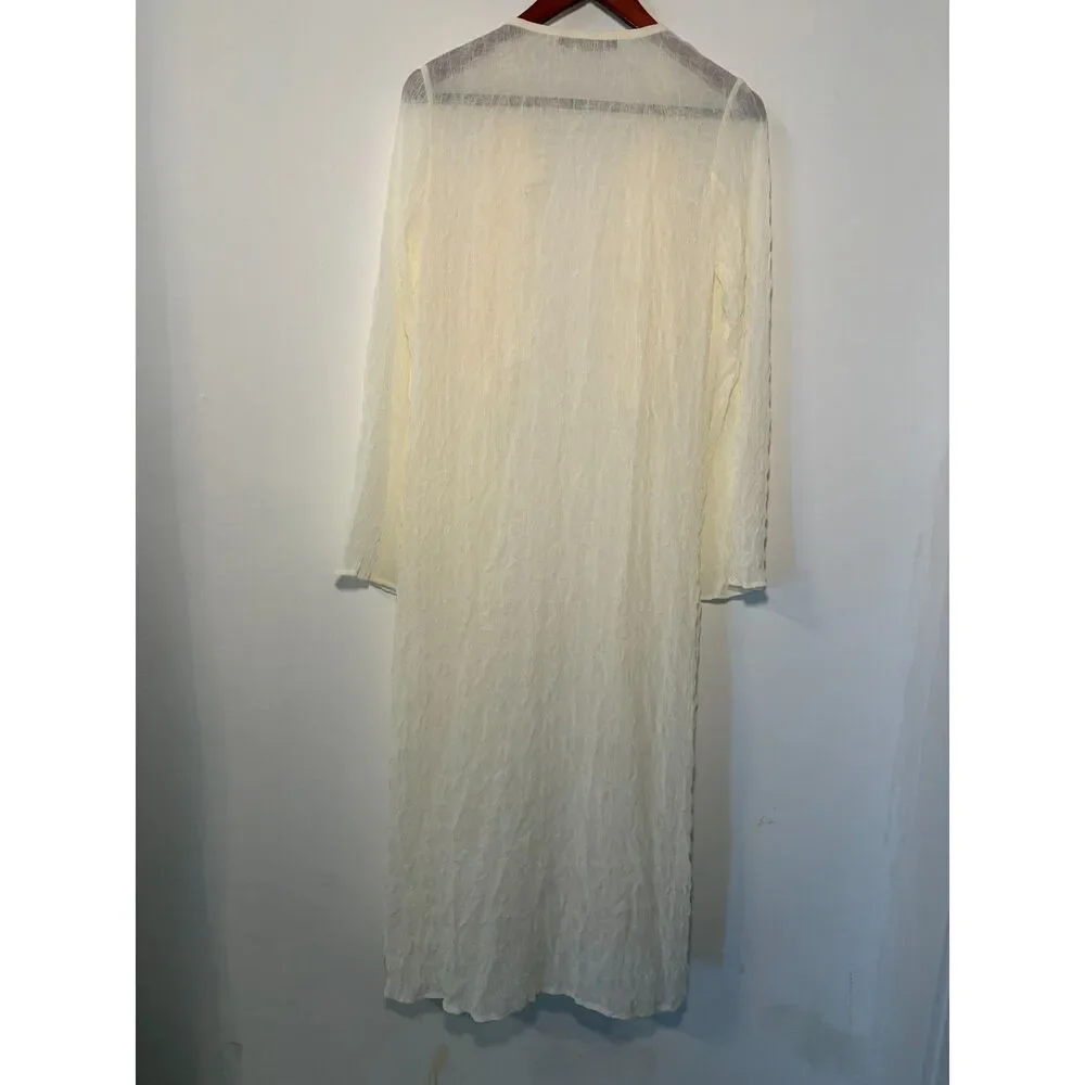 Cream Sheer Crinkled Longline Duster Cardigan